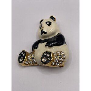 P.E.P. Erwin‎ Pearl Panda Bear Rhinestone Enamel Brooch Pin Vintage AL4.2